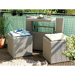 JARDIéco Ensemble de balcon table et pouf ou banc Gris Java - Jardideco