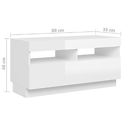 vidaXL Meuble TV avec lumières LED blanc brillant 80x35x40 cm pas cher