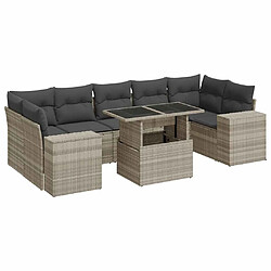 vidaXL Salon de jardin 8 pcs avec coussins gris clair résine tressée