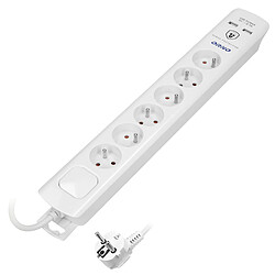 ORNO AE-13163/3M Multiprise Electrique avec Parafoudre à 6 Prises Câble de 3 m Interrupteur et 2 Ports USB (Blanc)