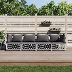 vidaXL Salon de jardin 4 pcs avec coussins blanc acier