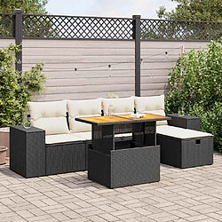 vidaXL Salon de jardin 6 pcs avec coussins noir résine tressée acacia