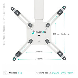 ONKRON Support pour Videoprojecteur & Retroprojecteur de 10 kg, Support Videoprojecteur Plafond Long - Support Plafond Telescopique Videoprojecteur / Accessoires pour Vidéoprojecteurs K5A-W Blanc