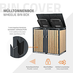 ML-Design Box pour 2 Poubelles, 240L, 132x80x116,3 cm, en Acier, Anthracite/Aspect Mélèze, Résistant aux Intempéries, Habillage de Poubelle avec Couvercle Rabattable/2 Portes, Conteneur Abri Hangar