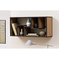 Acheter Toilinux Etagère murale 4 niches en MDF et Métal - L.95cm x P.35cm x H.45cm - Beige et Noir