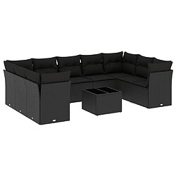 Maison Chic Salon de jardin 10 pcs avec coussins | Ensemble de Table et chaises | Mobilier d'Extérieur noir résine tressée -GKD45190