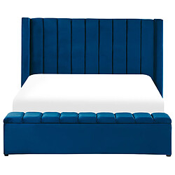 Acheter Beliani Lit double en velours bleu avec banc coffre 160 x 200 cm NOYERS