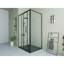 Vente-Unique Paroi de douche avec porte coulissante noir mat style industriel - 120 x 80 x 195 cm - TORONI pas cher