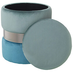 Pouf Alexandra House Living Bleu Argenté Velours Bois 7 x 43 x 37 cm