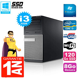 PC Tour DELL 7010 Core I3-3220 RAM 8Go Disque 120 Go SSD Wifi W7 - Occasion