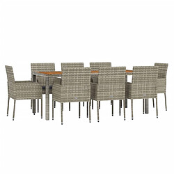 Avis Salle à manger de jardin 9 pcs,Table et chaise à dîner avec coussins Gris -MN55118