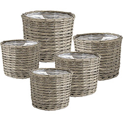 Aubry Gaspard Cache pot rond en osier gris (Lot de 5).