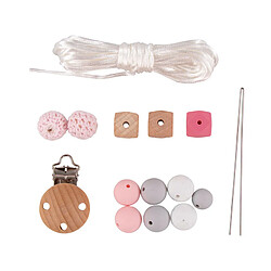 Rayher Kit DIY - Attache-tétine en bois et en perles de silicone Rose