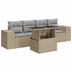 vidaXL Salon de jardin avec coussins 5 pcs beige résine tressée