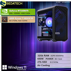 Sedatech PC Gamer Pro Compact ATX • AMD Ryzen 7 9800X3D • RTX4060Ti • 32Go DDR5 • 2To SSD M.2 • Windows 11