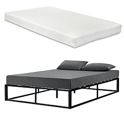 Cadre de lit double Kreta avec Matelas en Métal 140 x 200 cm Noir [en.casa]