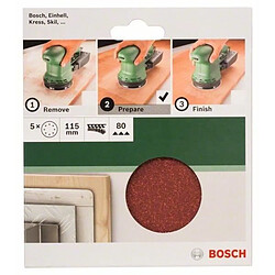 Avis Bosch 2609256A17 Feuilles abrasives pour Ponceuses excentriques Diamètre 115 mm 8 trous Grain 80 Lot de 5 feuilles