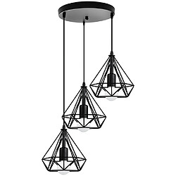 Stoex Lustre Suspension Industrielle Cage diamant Vintage E27 , Lampe de Plafond Abat-Jour Luminaire pour Restaurant Bar Café ,Noir