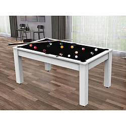 Jardindeco Billard convertible table 6 personnes Texas + pack accessoires Confort blanc laqué et noir (tapis)