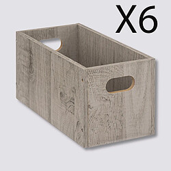 Pegane Lot de 6 boites de rangement, paniers de rangement en bois coloris gris - Longueur 15 x Profondeur 31 x Hauteur 15 cm