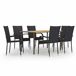 Salle à manger de jardin 7 pcs,Table et chaise à dîner Résine tressée Noir -MN88921