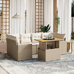 vidaXL Salon de jardin avec coussins 7 pcs beige résine tressée