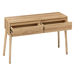 Pegane Table console, meuble console avec 2 tiroirs en bois coloris beige - Longueur 114 x Profondeur 37 x Hauteur 76 cm