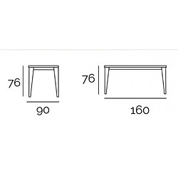 Inside 75 Table repas NORDIC 6 couverts 160 x 90 cm pieds chêne plateau céramique vulcano