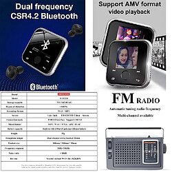 Lecteur Audio Bluetooth 4.2 Mp3 Mp4 Enceintes Intégré Radio Fm Voice Record_8Go