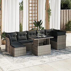 vidaXL Salon de jardin 8 pcs avec coussins gris résine tressée