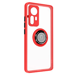 Avizar Coque Xiaomi 12 Pro Bi-matière Bague Métallique Support Vidéo Rouge