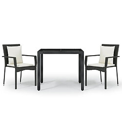 Salle à manger de jardin 3 pcs avec coussins,Table et chaise à dîner Noir -MN63239