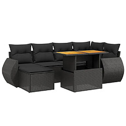 vidaXL Salon de jardin 7 pcs avec coussins noir résine tressée