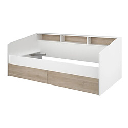 Avis Vente-Unique Lit 90 x 190/200 cm avec rangements - Blanc et naturel - PAULETTE