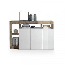 Dansmamaison Buffet moderne en bois 3 portes Blanc laqué brillant/Bois fumé - POSITANO pas cher