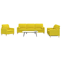 vidaXL Ensemble de canapés 3 pcs coussins décoratifs jaune clair tissu