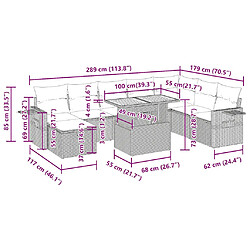 vidaXL Salon de jardin avec coussins 9 pcs beige résine tressée acacia pas cher