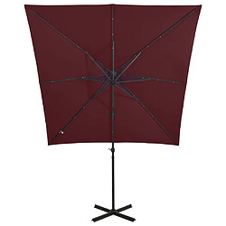 Helloshop26 Parasol meuble de jardin déporté avec mât et lumières led rouge 250 cm bordeaux 02_0008526 pas cher