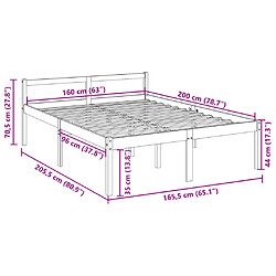 vidaXL Lit pour personne âgée sans matelas 160x200 cm bois pin massif pas cher