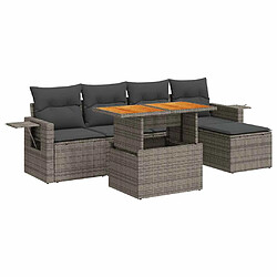 vidaXL Salon de jardin 6 pcs avec coussins gris résine tressée