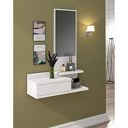 Pegane Meuble d'entrée avec miroir coloris blanc - Longueur 81 x profondeur 29 x hauteur 116 cm