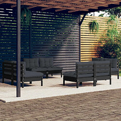 vidaXL Salon de jardin 8 pcs avec coussins anthracite Bois de pin