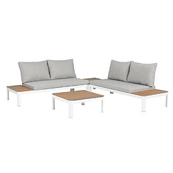 No Name Salon de jardin modulable, en aluminium couleur blanc et polywood - 4 personnes avec coussins gris - SANTANA