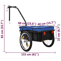 vidaXL Remorque de vélo/chariot à main 155x60x83 cm acier bleu pas cher