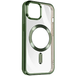 Avizar Coque MagSafe pour iPhone 15 Silicone Protection Caméra Contour Chromé Vert