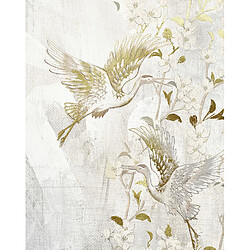 Pegane Tableau avec feuille imprimée aux motifs floraux oiseau avec cadre en bois - Longueur 100 x Profondeur 2 x Hauteur 150 cm