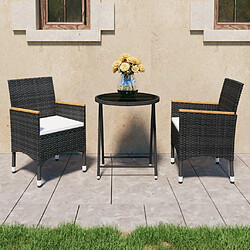 Maison Chic Table de bistro et chaises d'extérieur 3 pcs,Ensemble de bistro de jardin pour relax Résine tressée et verre trempé Noir -GKD323107