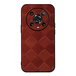 Coque en TPU + PU texture la grille marron pour votre Honor Magic4 Pro