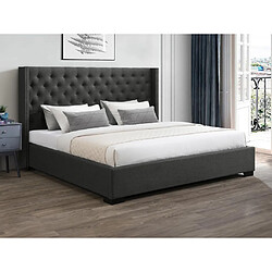 Vente-Unique Lit coffre 200 x 200 cm avec tête de lit capitonnée - Tissu - Gris + Matelas - MASSIMO