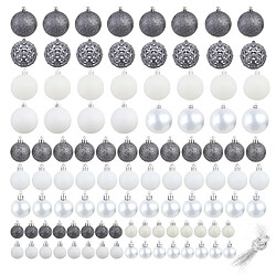 vidaXL Ensemble de boules de Noël 100 pcs 3/4/6 cm Blanc/Gris